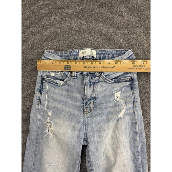 BKE Billie Jeans Womens 25x27 Light Wash Slim High Rise Cropped Flare Distressed - Picture 3 of 8